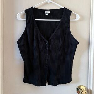 A New Day Black Ribbed Knit Button Down Sleeveless Vest Top